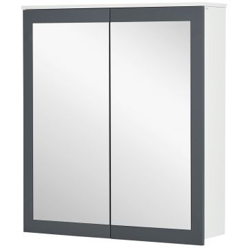 kleankin Dulap de baie cu oglindă Dulap de baie pentru agăţat cu 2 uşi din sticlă şi rafturi reglabile 69x17x75,5cm Alb | Aosom Romania