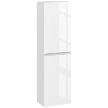 kleankin Dulap Înalt pentru Baie, Dulap cu Finisaj Lucios, Rafturi Reglabile, 2 Dulapuri, Organizator Baie, 35 x 25 x 120 cm, Alb Lăcuit | Aosom Romania