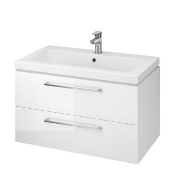Set dulap baie suspendat Lara 2 sertare cu lavoar Como 90 cm, alb, Cersanit