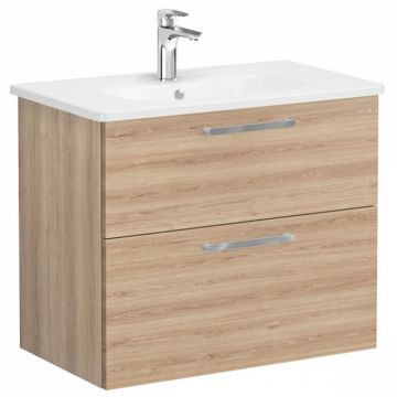 Unitate de baza lavoar baie, cu doua sertare 80cm, natural oak, cu rounded lavoar   chiuveta baie   66303
