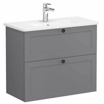 Unitate de baza lavoar baie, cu doua sertare, compact 80cm, mat grey, cu rounded lavoar   chiuveta baie   68682