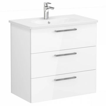 Unitate de baza lavoar baie, cu trei sertare 80cm, inalt gloss alb, cu rounded lavoar   chiuveta baie   66475