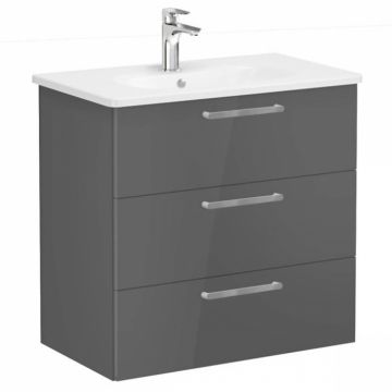 Unitate de baza lavoar baie, cu trei sertare 80cm, inalt gloss anthracite, cu rounded lavoar   chiuveta baie   66473