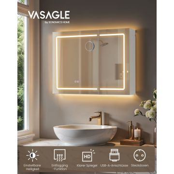 Dulap baie cu oglinda cu LED, Tiago, Alb, 80x60x16.5 cm