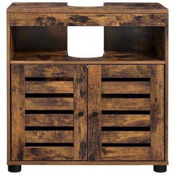 Dulap baie lavoar cu 2 usi tip jaluzea, raft reglabil, 60x30x63 cm, maro rustic