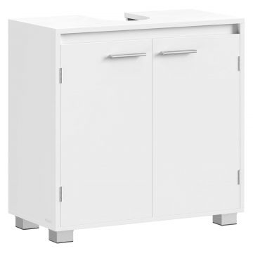 Dulap baie pentru suport lavoar, MDF, 2 compartimente, raft interior reglabil, 30x60x60 cm, alb