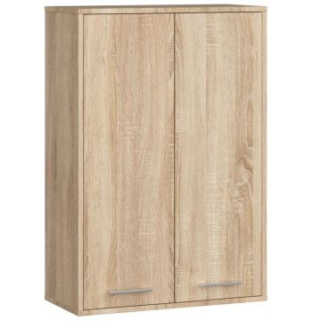 Dulap baie suspendat, cu 2 usi si 4 rafturi interioare, PAL 16 mm, 64x30x94 cm, stejar sonoma