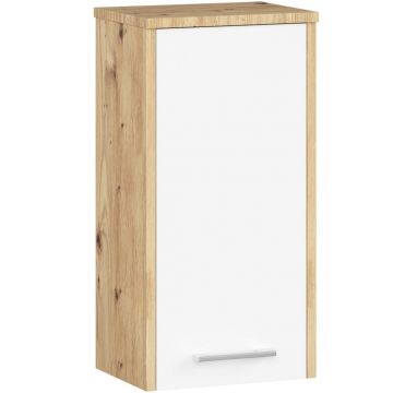 Dulap baie suspendat, cu usa si raft interior, PAL 16 mm, 30A-22,5A-60 cm, stejar artisan si alb