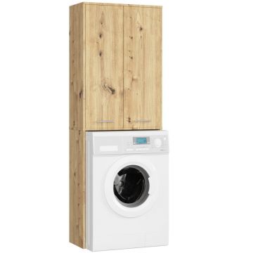 Dulap de baie cu 2 usi si 4 rafturi, pentru spatiul de deasupra masinii de spalat, 64x30x180 cm, stejar artisan