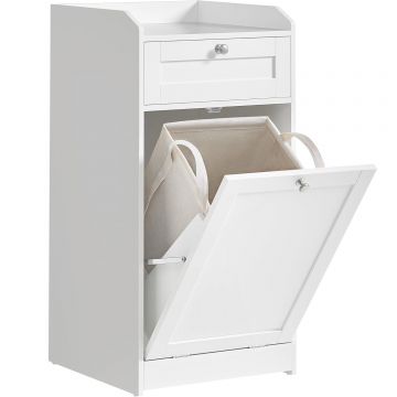 Dulap de baie cu cos de rufe integrat, sertar si blat cu margini ridicate, sac textil detasabil, 80x40x40 cm, alb