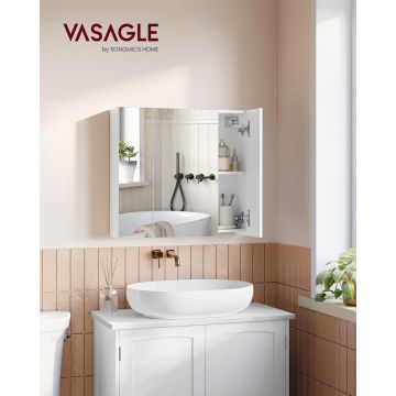 Dulap de baie cu oglinda,  Vasagle, 60x15x55 cm, montare pe perete, PAL/sticla, alb