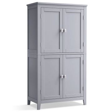 Dulap de baie, din MDF, cu 2 compartimente si 4 usi, rafturi reglabile, 30x60x110cm, gri