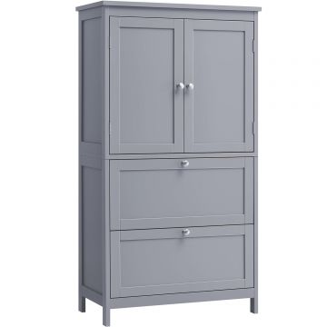 Dulap de baie, din MDF, cu 2 sertare si 2 usi, raft reglabil, 30x60x110cm, gri