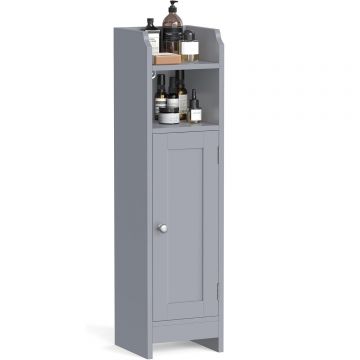 Dulap de baie, pentru spatii inguste, cu rafturi si usa, 18x20x80 cm, gri