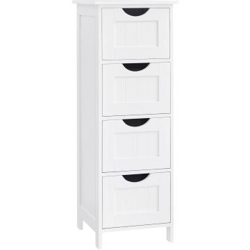 Dulap de depozitare de podea pentru baie, din lemn cu 4 sertare, 30x30x82cm, alb