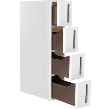 Dulap de depozitare pe roti, pentru bucatarie sau baie, din plastic, cu 4 nivele, 45x17x84cm, alb