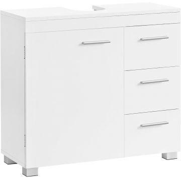 Dulap lavoar baie cu 3 sertare si 2 compartimente, MDF, 30x70x64 cm, alb