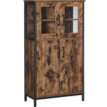 Dulap multifunctional pentru baie, stil industrial, 60x30x108cm, maro rustic si negru