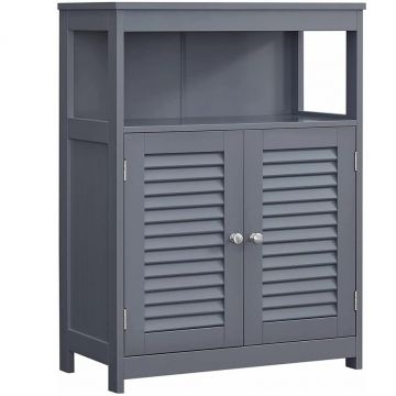 Dulap tip comoda pentru baie, cu rafturi reglabile si 2 usi, 30x60x80 cm, gri