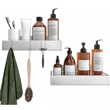 Etajeră Baie și Duș, Set 2 Rafturi din Oțel Inoxidabil, 31 x 11 x 5.5 cm, Argintiu - Default Title