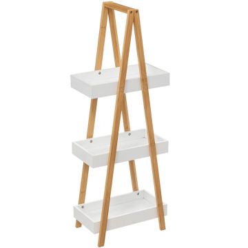 Etajera cu 3 rafturi 5Five Natureo, MDF si bambus, 30x18x82 cm, alb