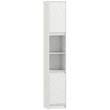 HOMCOM Coloană de baie, mobilier de depozitare cu 2 uși, 2 compartimente deschise, , 30 x 24 x 170 cm, alb | Aosom Romania