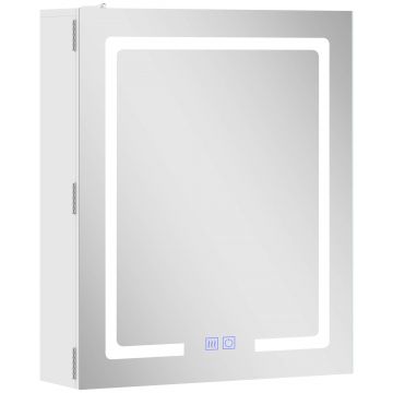 HOMCOM Dulap Baie cu Oglindă și LED, 50x15x60 cm, Anti-Aburire, Rafturi Reglabile, 3 Temperatură de Lumină, Dulap Suspendat din MDF, Alb | Aosom Romania