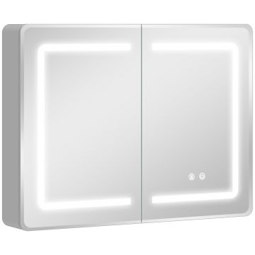 HOMCOM Dulap cu oglindă pentru baie cu iluminare LED, 60 x 80 cm, antiaburire, dimabil în 3 trepte | Aosom Romania