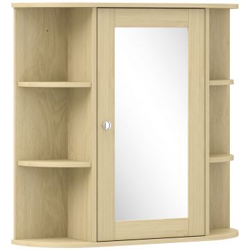 HOMCOM Dulap de baie cu oglindă Dulap de perete cu rafturi deschise 66x17x63 cm Natural | Aosom Romania