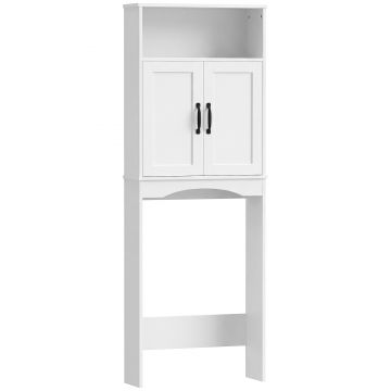 HOMCOM Dulap peste WC Mobilier de baie cu 2 uși cu închidere silențioasă Raft deschis 64x21x173,5 cm Alb | Aosom Romania
