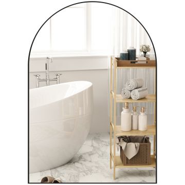 HOMCOM Oglinda de perete arcuită oglindă de baie cu cadru din aliaj de aluminiu pentru dormitor living intrare 50 × 70 cm negru | Aosom Romania