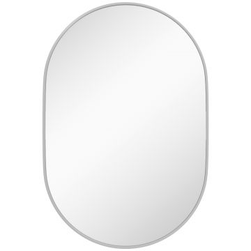 HOMCOM Oglindă Ovală pentru Baie, Oglindă Modernă de Perete cu Rama din Aluminiu și Montaj Vertical sau Orizontal, 60x90 cm, Argintiu | Aosom Romania