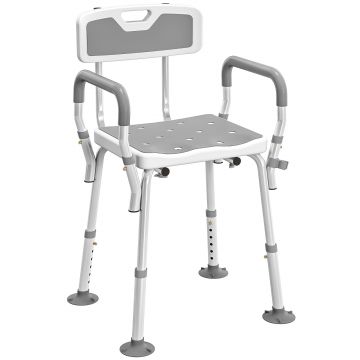 HOMCOM Taburet/Scaun de duș ergonomic înălțime reglabilă picioare antiderapante 56,5 x 53,5 x 87 cm alb și gri | Aosom Romania