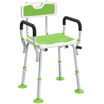 HOMCOM Taburet scaun de duș ergonomic înălțime reglabilă picioare antiderapante 56,5 x 53,5 x 87 cm blanc et vert | Aosom Romania