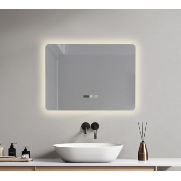 Oglinda baie 80x60 cm, cu iluminare LED, functie dezaburire si intrerupator touch, Belform Atlantis