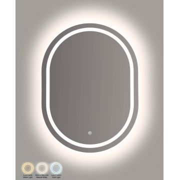 Oglinda decorativa cu LED, Mauro Ferretti, Simple Oval, 60x3.5x80 cm, argintiu