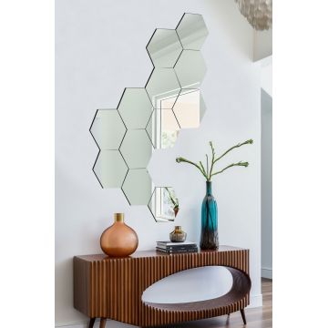 Oglinda decorativa, Hanah Home, Hexagon (12 Pieces), Argintiu