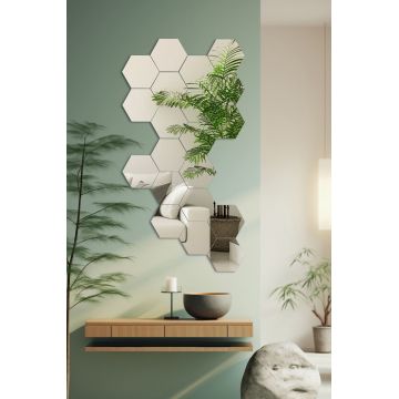 Oglinda decorativa, Hanah Home, Hexagon (20 Pieces), Argintiu