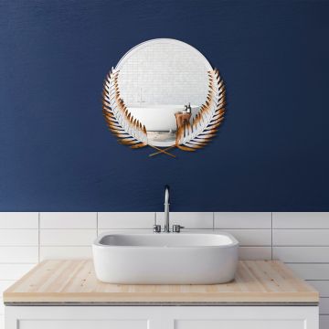 Oglinda decorativa, Palm Mirror M, Dimensiune: 45 x 48 cm, Maro/Alb