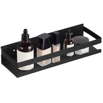 Raft de baie cu 2 sisteme instalare pe perete, aluminiu, 30x10x6cm, negru