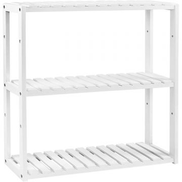 Raft de depozitare din bambus, 3 polite, pentru bucatarie sau baie, 60x15x54 cm, alb