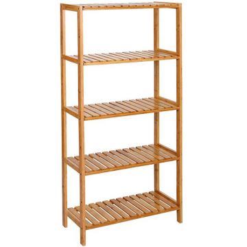 Raft de depozitare din bambus, 5 polite, pentru bucatarie sau baie, 130x60x26cm, maro natural