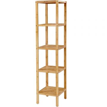 Raft de depozitare din bambus, 5 polite, pentru bucatarie sau baie, 146x33x33cm, maro natural
