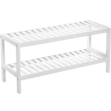 Raft de depozitare din bambus, cu 2 niveluri, 26x70x33cm, alb
