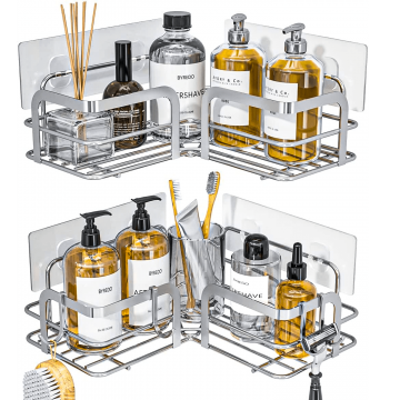 Raft de Duș Colțar, Organizator Baie, Oțel Inoxidabil, 2 Rafturi, Argintiu - Default Title