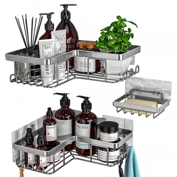 Raft de Duș Colț, Set 3 Bucăți, Oțel Inoxidabil, Argintiu - Default Title
