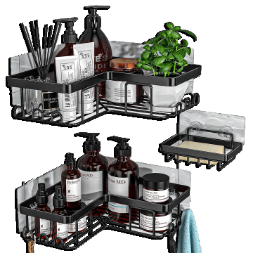 Raft de Duș Colț, Set 3 Bucăți, Oțel Inoxidabil, Negru - Default Title