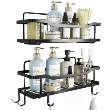 Raft de Duș, Etajeră Baie, Oțel Inoxidabil, Set 2 Rafturi, Negru - Default Title