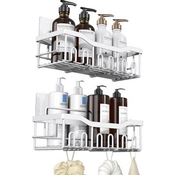 Raft de dus, etajera baie, pentru depozitare in bucatarie, organizator baie, prindere adeziv, set 2 rafturi de dus, Argintiu - Default Title