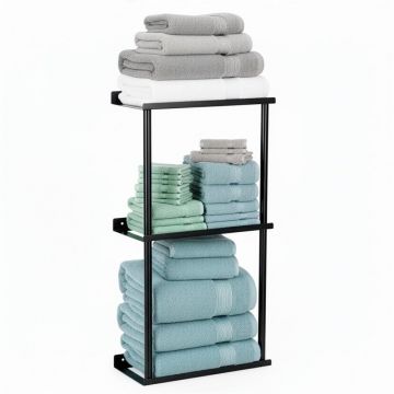 Raft metalic pentru prosoape, structura cu finisaj mat, accesorii montaj incluse, 25x16x76 cm, negru